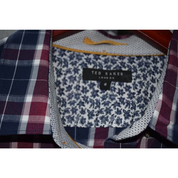 Ted Baker London Navy Burgundy Check Long Sleeve Shirt Size 4 (Large) - Picture 3 of 4